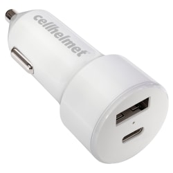 cellhelmet® 20-Watt Dual-Port Power Delivery Car Charger For USB And USB-C®, White