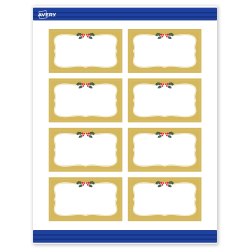 Avery® Printable Christmas Business Cards With Sure Feed® Technology, 2" x 3-1/2", Matte White/Metallic Gold Frame Holly Berries, 80-PK