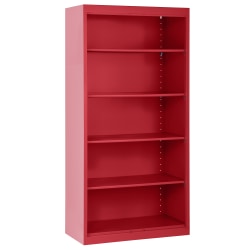 Sandusky Lee 72"H 5-Shelf Welded Steel Bookcase, Red
