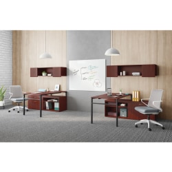 HON® Mod 60"W Computer Desk Workstation With Wall Mount Storage, Traditional Mahogany/Black