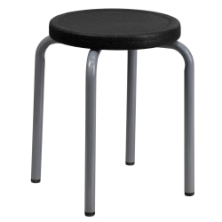 Flash Furniture Stackable Stool with Silver Powder Coated Frame, Black