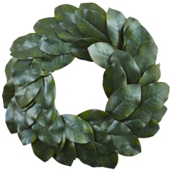 Nearly Natural Polyester Magnolia Leaf Wreath, 24", Green