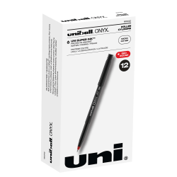 uni-ball® Onyx® Rollerball Pens, Micro Point, 0.5 mm, Black Barrel, Red Ink, Pack Of 12