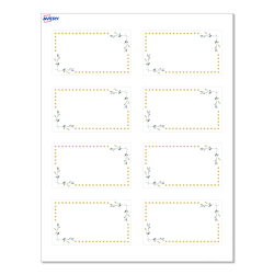 Avery® Print-To-The-Edge Cards With Sure Feed® Technology, S00-D2W-PRMWC10, Rectangle, 2" x 3-1/2", Matte White, Preprinted Green Florals with Gold Dots Design, Pack Of 80