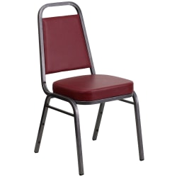 Flash Furniture HERCULES Series Trapezoidal Back Vinyl Stacking Banquet Chair with 2.5" Thick Seat, Burgundy Vinyl/Silver Vein Frame