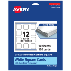 Avery® Printable Note Cards With Sure Feed® Technology, 2" x 2" Square Rounded Corners, Matte White, Pack Of 120
