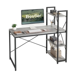 Bestier Modern 48"W Office Computer Desk With Storage Shelf & Headset Hook, Light Retro Gray Oak