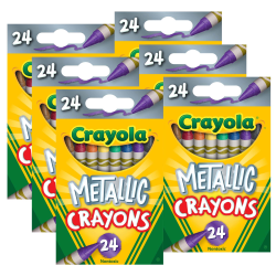 Crayola Metallic Crayons, Standard Size, Assorted Colors, 24 Crayons Per Pack, Set Of 6 Packs