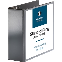 Business Source Basic D-Ring View Binders - 4" Binder Capacity - Letter - 8 1/2"x11" Sheet Size - D-Ring Fastener(s) - Polypropylene - Black - 1/Each