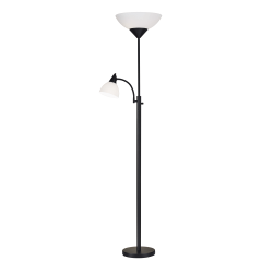 Adesso® Piedmont 300W Torchiere with Reading Light, 71"H, White Shade/Black Base