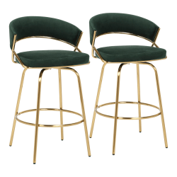 LumiSource Jie Fixed-Height Counter Stools, Green/Gold, Set Of 2 Stools