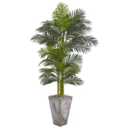 Nearly Natural Golden Cane Palm 84"H Artificial Plant With Cement Planter, 84"H x 45"W x 40"D, Green/Gray