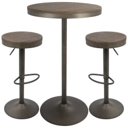 Lumisource Dakota Industrial Farmhouse Table With 2 Bar Stools, Antique/Brown