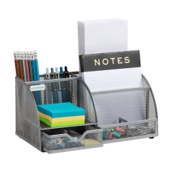 Mind Reader 7-Compartment Desktop Organizer, 5-1/4"H x 5-1/2"W x 11"D, Silver