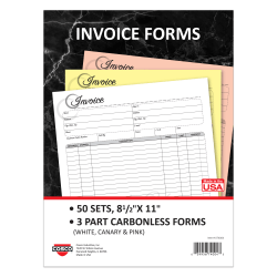 COSCO Invoice Form Book With Slip, 3-Part Carbonless, 8-1/2" x 11", Artistic, Book Of 50 Sets