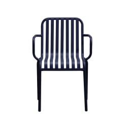 Eurostyle Enid Outdoor Furniture Steel Stackable Armchairs, Dark Blue, Set Of 2 Chairs