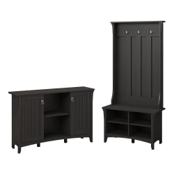 Bush Furniture Salinas Entryway Storage Set with Hall Tree, Shoe Bench and Accent Cabinet, Vintage Black, Standard Delivery