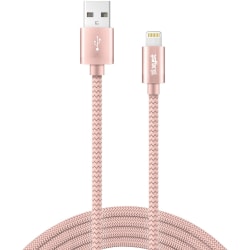 XYST Charge and Sync USB to Lightning® Braided Cable, 10 Ft. (Rose Gold) - 10 ft Lightning/USB Data Transfer Cable for iPhone, iPod, iPad, Charger - First End: 1 x Lightning - Male - Second End: 1 x USB Type A - Male - MFI - Rose Gold