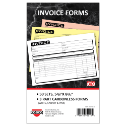 COSCO Service Invoice Form Book With Slip, 3-Part Carbonless, 5-3/8" x 8-1/2", Business, Book Of 50 Sets