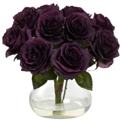 Nearly Natural Rose 11"H Plastic Floral Arrangement With Vase, 11"H x 11"W x 11"D, Purple Elegance