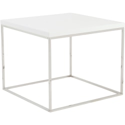 Eurostyle Teresa Square Side Table, 19-1/2"H x 23-1/2"W x 23-1/2"D, Polished Steel/High Gloss White