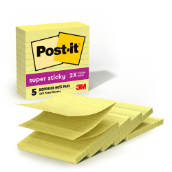 Post-it Super Sticky Pop Up Notes, 4 in x 4 in, 5 Pads, 90 Sheets/Pad, 2x the Sticking Power, Canary Yellow, Lined