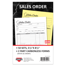 COSCO Sales Order Form Book With Slip, 2-Part Carbonless, 5-1/2" x 8-1/2", Script, Book Of 50 Sets