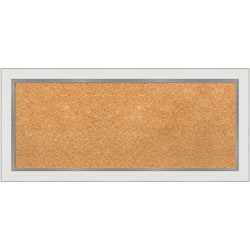 Amanti Art Rectangular Non-Magnetic Cork Bulletin Board, Natural, 33" x 15", Eva White Silver Narrow Plastic Frame