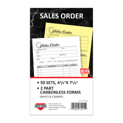 COSCO Sales Order Form Book With Slip, 2-Part Carbonless, 4-1/4" x 7-1/4", Artistic, 50 Sets