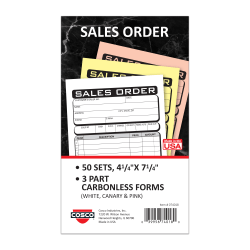 COSCO Sales Order Form Book With Slip, 3-Part Carbonless, 4-1/4" x 7-1/4", Business, 50 Sets