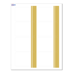 Avery® Adhesive Name Badges, S00-EY4-PRFNB10, Rectangle, 2-1/3" x 3-3/8", Matte White, Preprinted Double Dipped Gold Edge Design, Pack Of 80