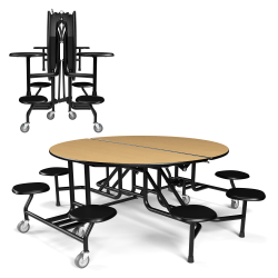 Palmer Hamilton 59T Round Mobile Cafeteria Table, 29" x 83", Fusion Maple