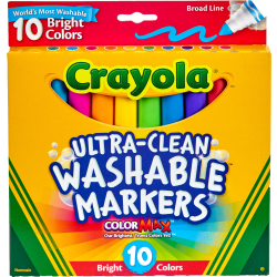 Crayola® Ultra-Clean Washable Bright Broad Line Color Max Markers, Broad Point, White/Assorted Barrels, Assorted Ink, Pack Of 10 Markers
