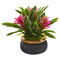 Nearly Natural Bromeliad 11"H Artificial Plant With Stoneware Planter, 11"H x 15"W x 15"D, Purple/Black