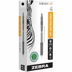 Zebra® Pen SARASA® Retractable Gel Pens, Pack Of 12, Medium Point, 0.7 mm, Silver Barrel, Black Ink