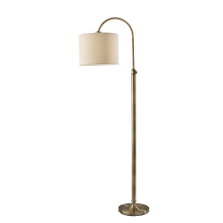Adesso Simplee Barton Floor Lamp, Adjustable, 68"H, Oatmeal Linen Shade/Antique Brass Base