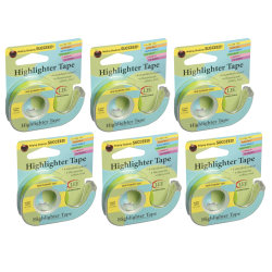 Lee Products Removable Highlighter Tape, 0.5" x 720", Yellow, Pack Of 6