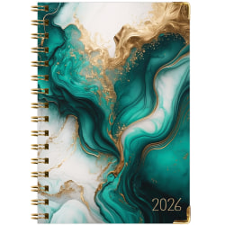 2025-2026 Global Excello Brands Hardcover Fashion Weekly/Monthly Planner, 5-1/2" x 8", Teal Gold Marble, November 2025 To December 2026