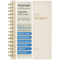 Mead Cambridge® WorkStyle® Balance Academic 2026-2027 Weekly Monthly Planner, Champagne, Small, 5 1/2" x 8 1/2"