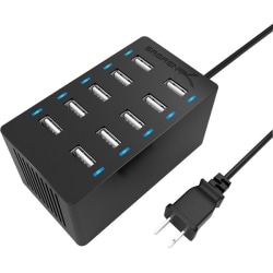 Sabrent 60 Watt (12 Amp) 10-Port Desktop USB Rapid Charger - 60 W - 120 V AC, 230 V AC Input - 5 V DC Output - 12 A