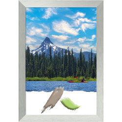 Amanti Art Wood Picture Frame, 28" x 40", Matted For 24" x 36", Brushed Sterling Silver