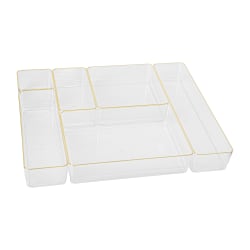 Martha Stewart Kerry Plastic Stackable Office Desk Drawer 6-Piece Organizer Set, Clear/Gold Trim