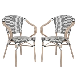 Flash Furniture 2 Pack Marseille Indoor/Outdoor Commercial Bistro Stacking Chair with Arms, Black & White/Light Natural Frame -2SDAS64218BKWLT