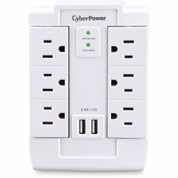 CyberPower CSP600WSURC2 6-Outlet Swivel Professional Surge Protector Wall Tap With 2 USB Ports, White