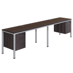 Boss Office Products Simple System Double Desk, Side By Side With 2 Pedestals, 29-1/2"H x 120"W x 24"D, Driftwood