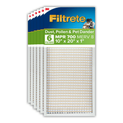 Filtrete™ 10 x 20 x 1 Air Filter, MPR 700, Merv 8, Dust, Pollen & Pet Dander, 3 Month Pleated 1 Inch Electrostatic Air Filters, 6 HVAC Filters
