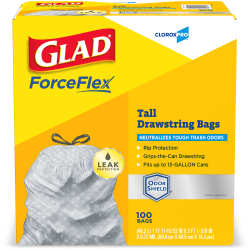 Glad® ForceFlex Tall Kitchen Drawstring Trash Bags, 13 Gallon, Grey, Box Of 100