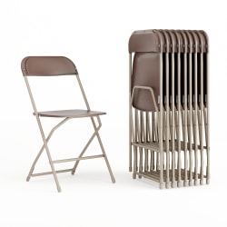 Flash Furniture HERCULES Series Premium Plastic Folding Chairs, Brown, Set Of 10 Chairs