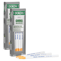 Dixon Phano China Markers, 24 Markers, Broad Point, White Ink, 12 Markers Per Pack, Set Of 2 Packs