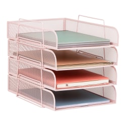 Mind Reader Metal Stackable Paper Tray Desktop Organizer, 11-1/4"H x 13-1/2"W x 10-1/2 D", Pink